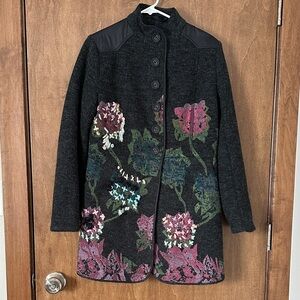 Paparazzi Black Coat with Floral Embroidery